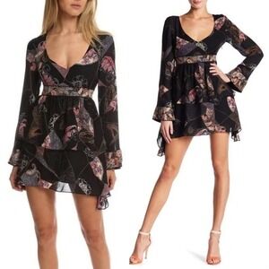 Elizabeth James 100% Silk Babydoll Y2K Lilou Patchwork Womens Sz 12 Dark Floral